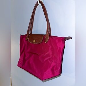 medium berry pink nylon longchamp tote bag